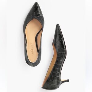 Talbots Sylvie Kitten Heel Black Croc-Embossed Pumps Size 7.5
